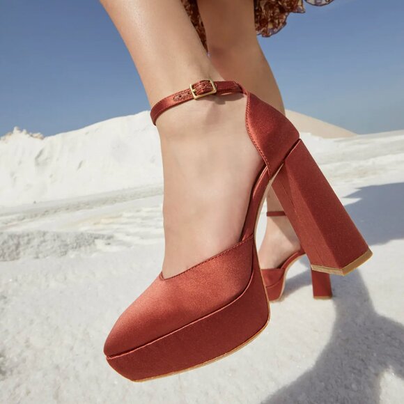 Loeffler Randall Selina satin closed toe ankle strap platforms "rust" - Picture 6 of 15